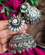 Thumbnail for Tehzeeb Creations Women's Silver Colour Oxidised Earrings With Mirror Work - Distacart