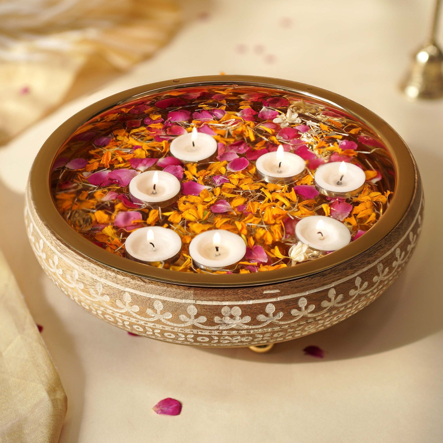 wooden and metal decorative tray bowl
