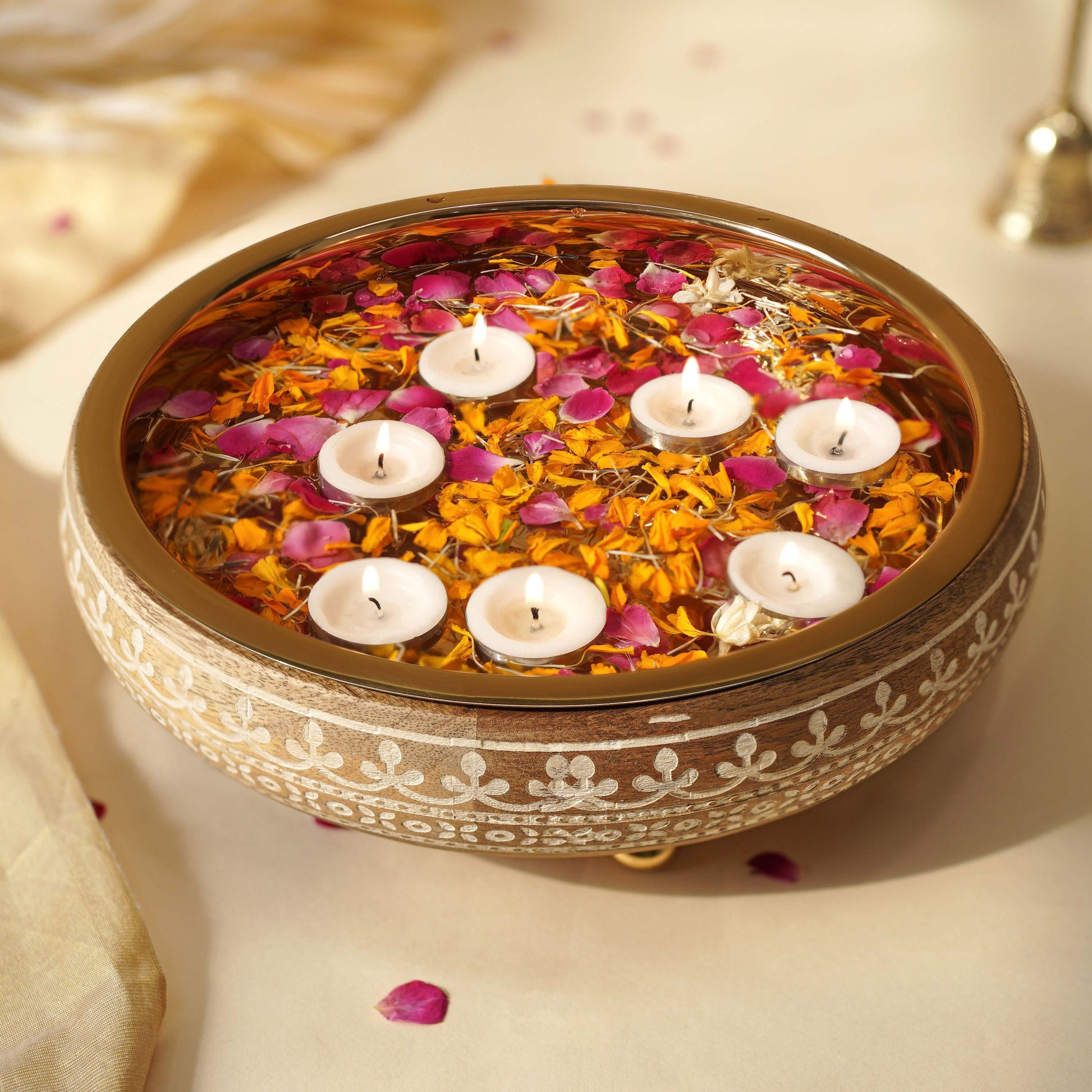 wooden and metal decorative tray bowl