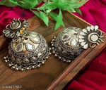 Thumbnail for Tehzeeb Creations Women's Silver Colour Oxidised Earrings With Mirror Work - Distacart