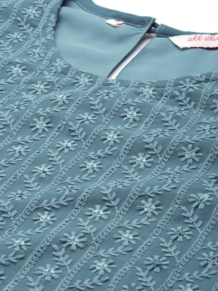 All About You Women Grey Ethnic Motifs Embroidered Regular Chikankari Kurta with Palazzos - Distacart