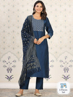 Thumbnail for Ode by House of Pataudi Ethnic Motifs Yoke Design Kurta With Trousers & Dupatta - Distacart