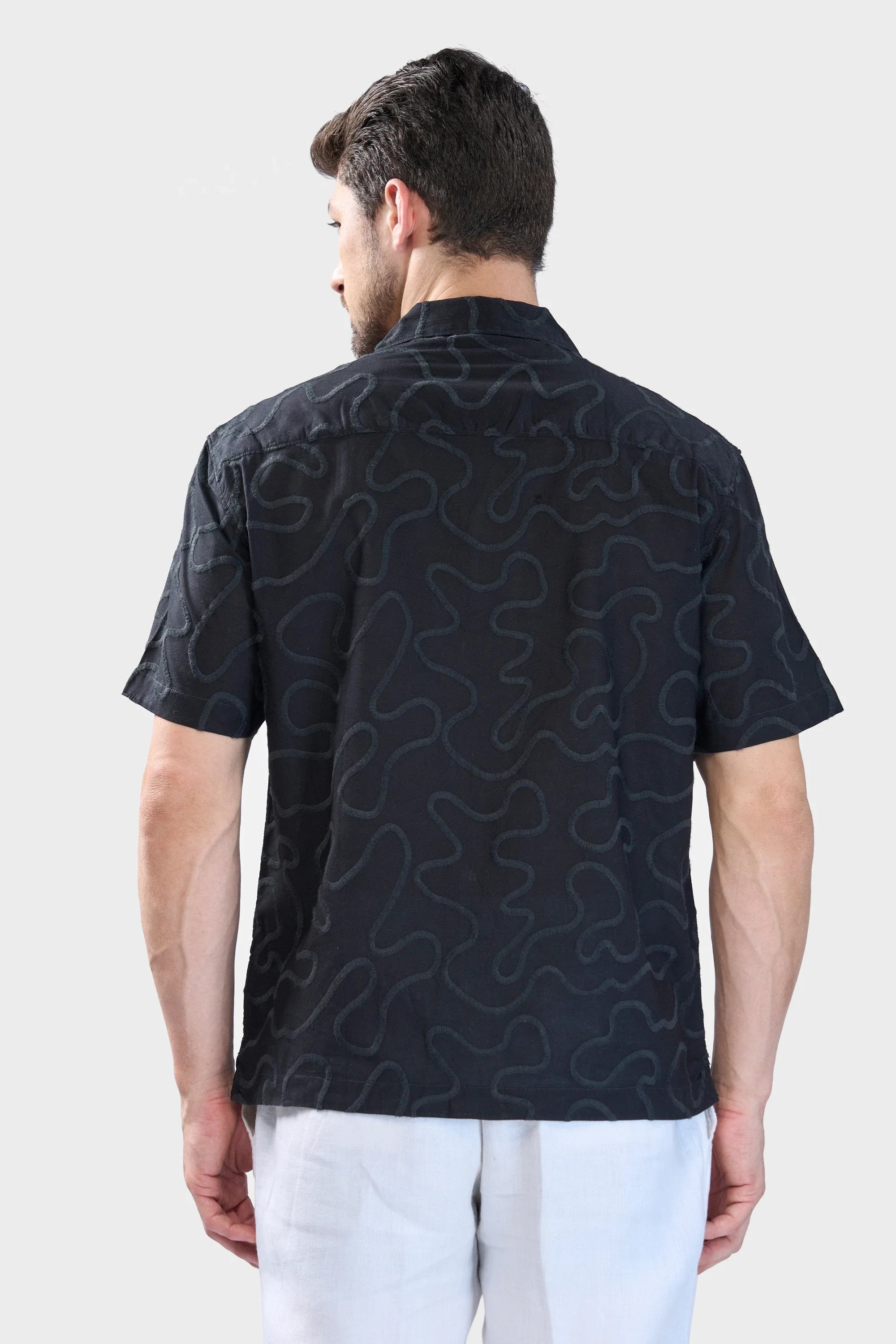 Xkind Black Embroidered Relaxed Fit Shirt