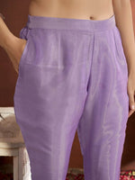 Thumbnail for Anouk Lavender Ethnic Motifs Embroidered Straight Sequined Kurta with Trousers & Dupatta