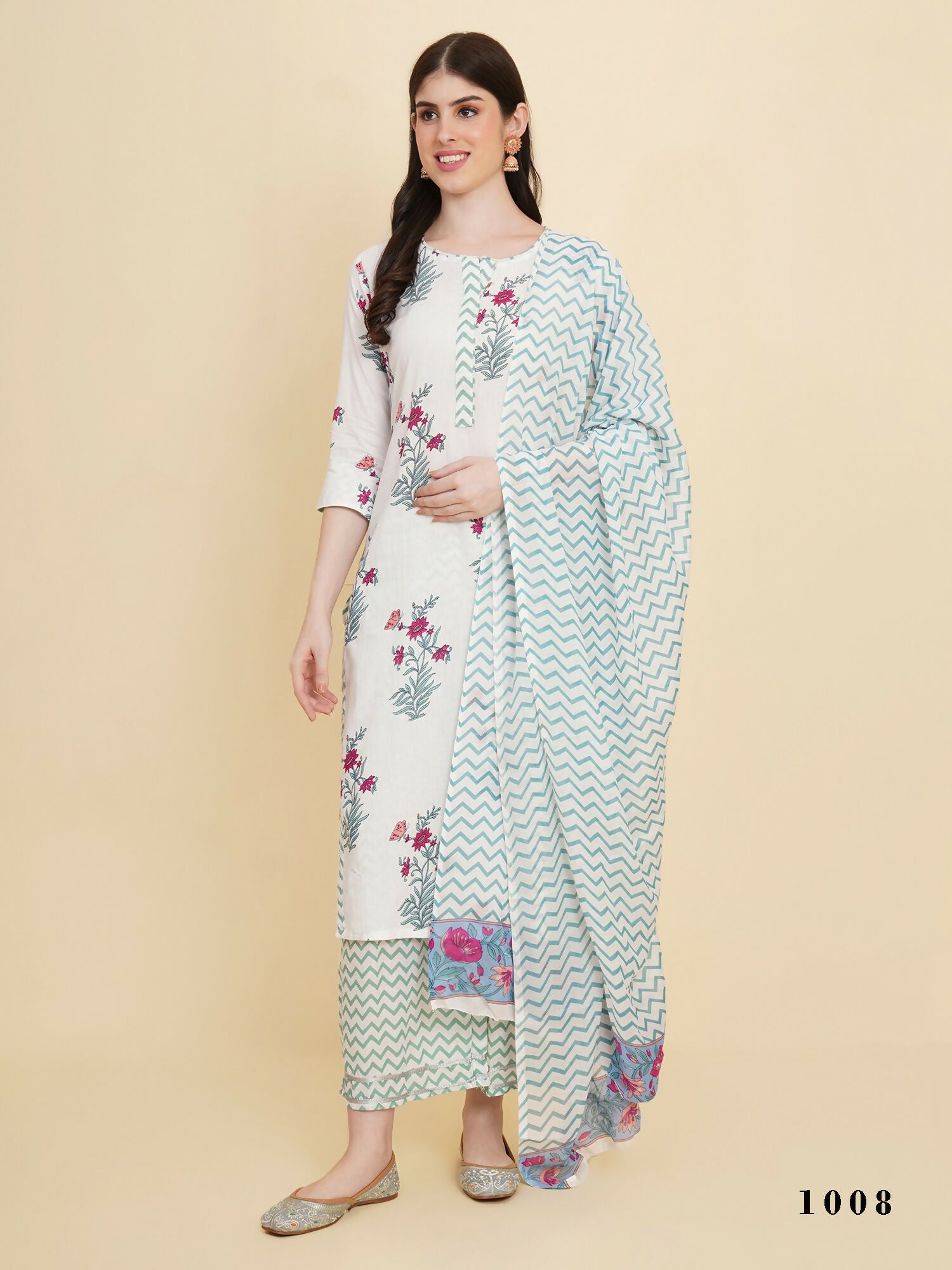 Designer Stylish white Cotton Stitched Suit With Dupatta - Tanisha - Distacart