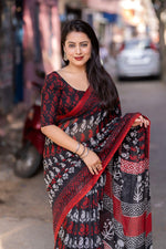 Thumbnail for Red Linen Blend Ethnic Motifs Saree with Unstitched Blouse - A2M
