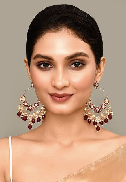 New Stylish Ethnic Partywear Maroon Hoops Kundan Earrings for Womens by House of Ree - Distacart