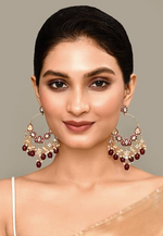 Thumbnail for New Stylish Ethnic Partywear Maroon Hoops Kundan Earrings for Womens by House of Ree - Distacart