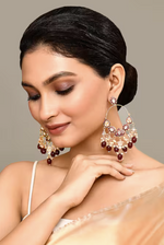 Thumbnail for New Stylish Ethnic Partywear Maroon Hoops Kundan Earrings for Womens by House of Ree - Distacart