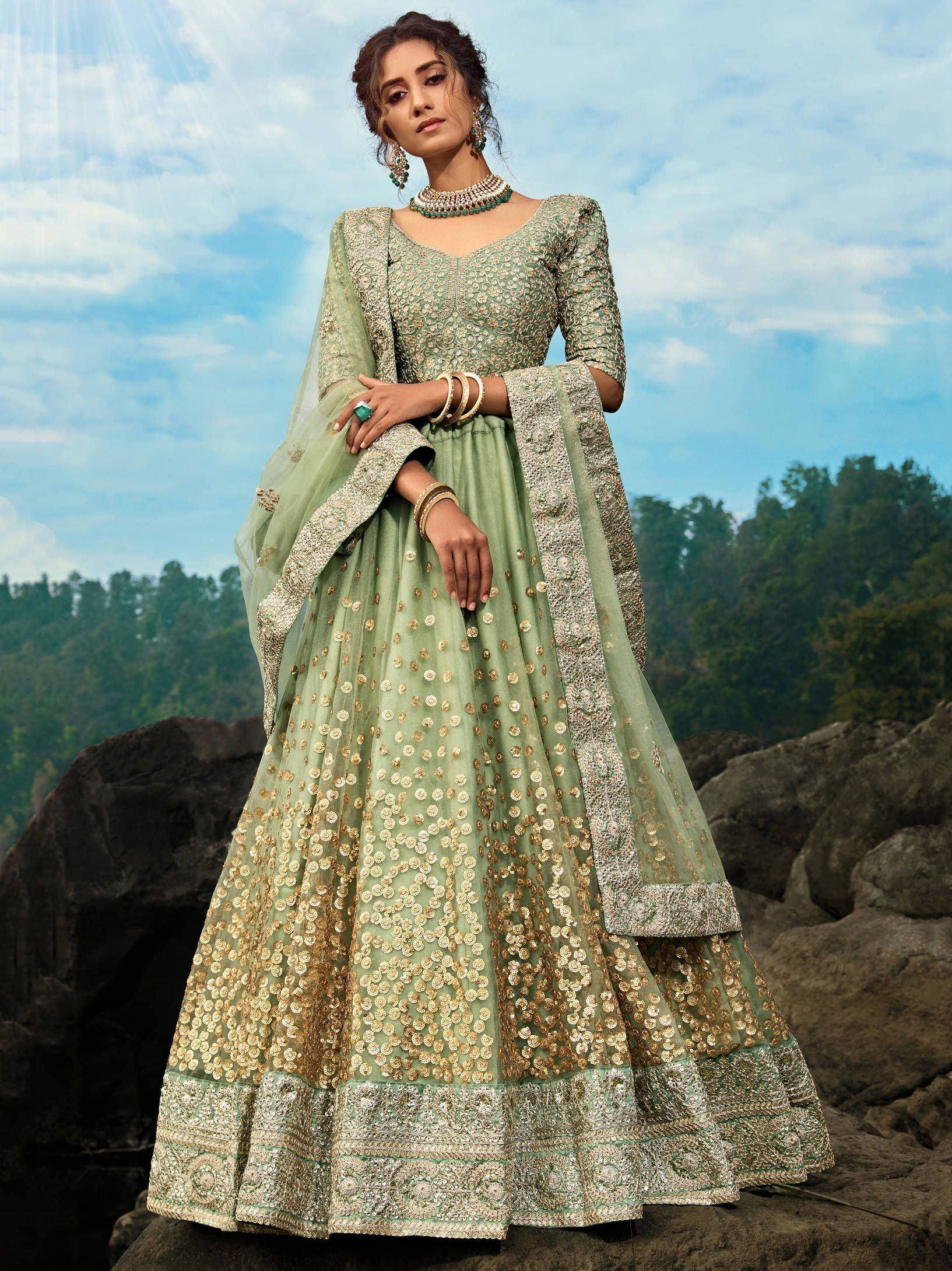 Tulsi Art Green Zari Worked Soft Net Wedding Wear Lehenga Choli - Dista