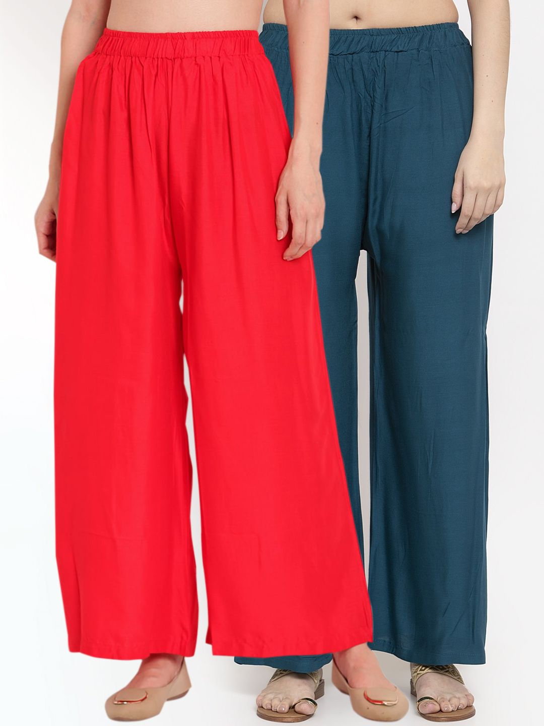 TAG 7 Women Pack Of 2 Solid Straight Palazzos - Distacart