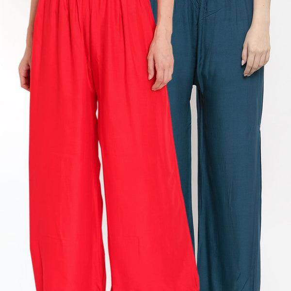 TAG 7 Women Pack Of 2 Solid Straight Palazzos - Distacart