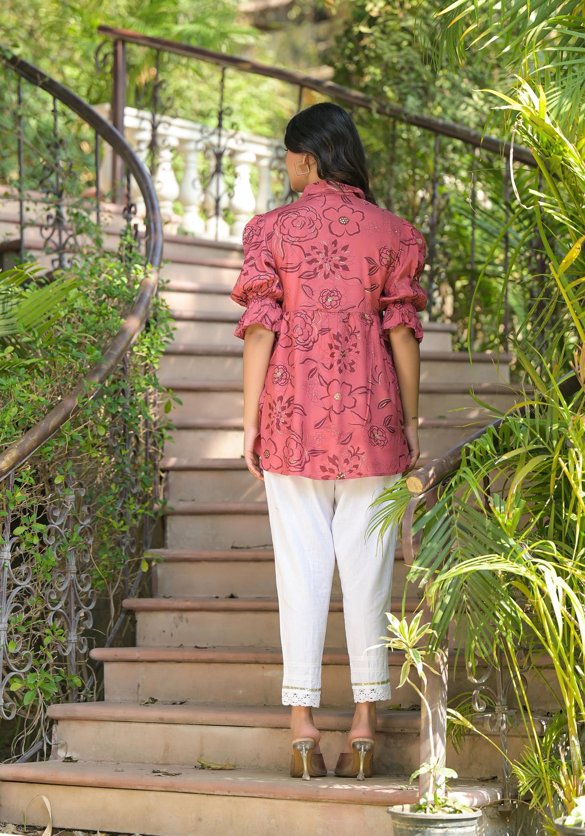 Juniper Women's Rust Floral Printed Shantoon Tunic With Buttons - Distacart