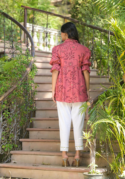 Juniper Women's Rust Floral Printed Shantoon Tunic With Buttons - Distacart