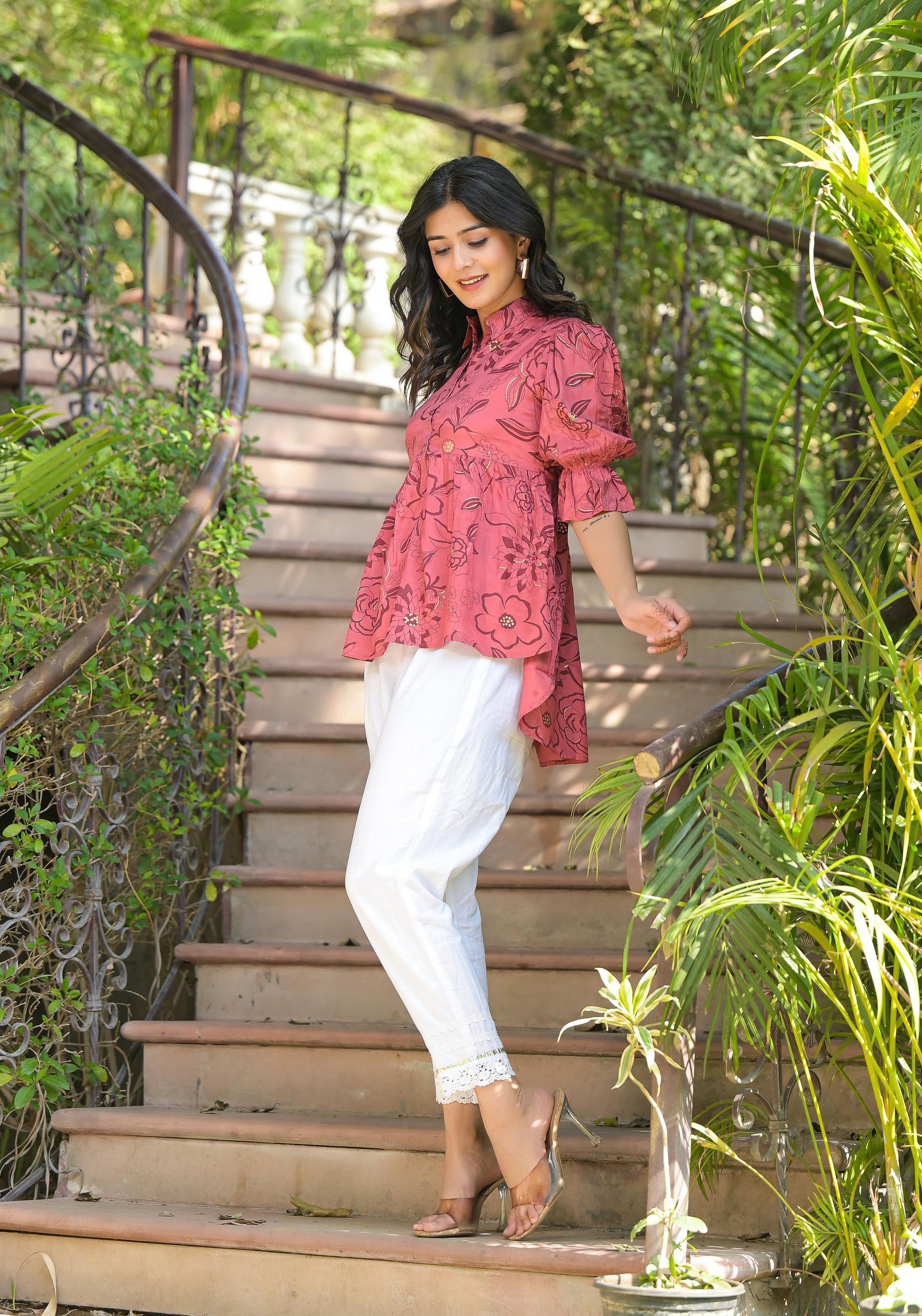 Juniper Women's Rust Floral Printed Shantoon Tunic With Buttons - Distacart