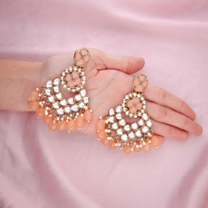 Tehzeeb Creations Gold Polish Kundan Yellow Colour Earrings - Distacart