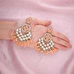 Thumbnail for Tehzeeb Creations Gold Polish Kundan Yellow Colour Earrings - Distacart