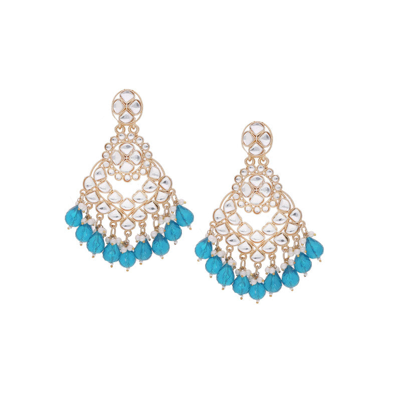 Tehzeeb Creations Gold Polish Kundan Sky Blue Colour Earrings - Distacart