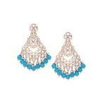 Thumbnail for Tehzeeb Creations Gold Polish Kundan Sky Blue Colour Earrings - Distacart