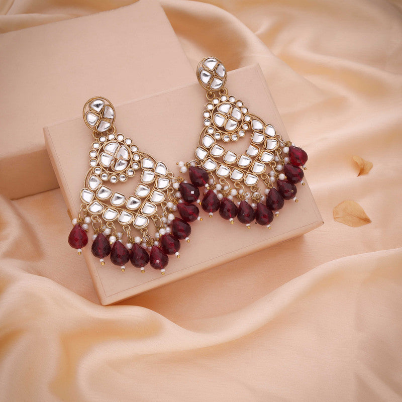 Tehzeeb Creations Gold Polish Kundan Maroon Colour Earrings - Distacart