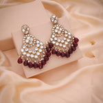 Thumbnail for Tehzeeb Creations Gold Polish Kundan Maroon Colour Earrings - Distacart