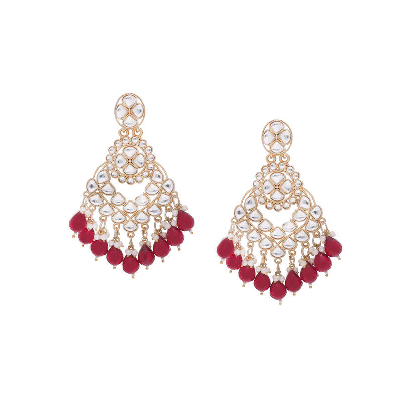 Tehzeeb Creations Gold Polish Kundan Maroon Colour Earrings - Distacart