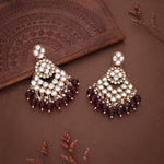 Thumbnail for Tehzeeb Creations Gold Polish Kundan Maroon Colour Earrings - Distacart