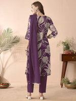 Thumbnail for Anouk Floral Printed Thread Work Pure Cotton Straight Kurta With Trousers & Dupatta