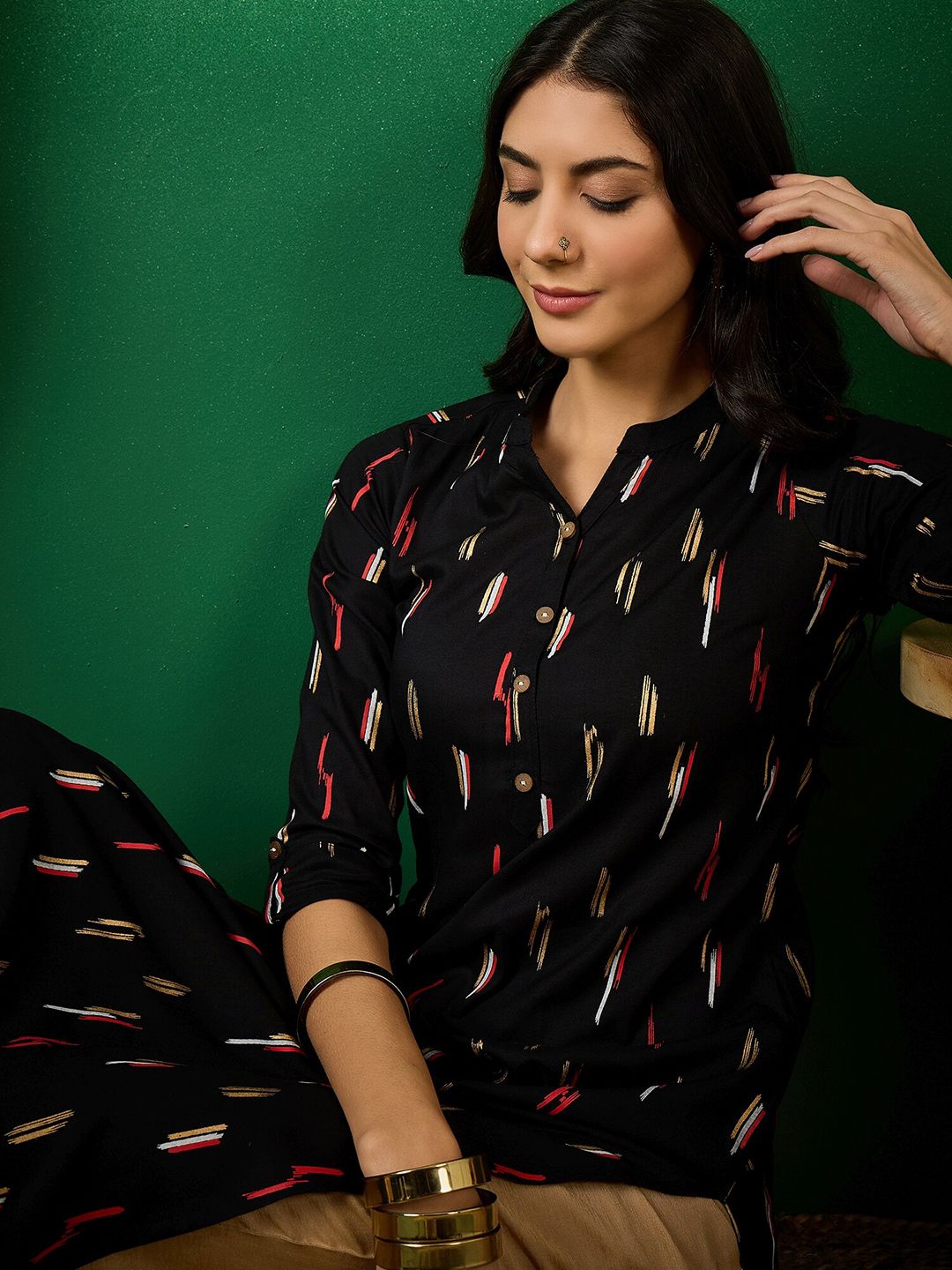 Sangria Abstract Printed Pure Cotton Straight Kurta - Distacart