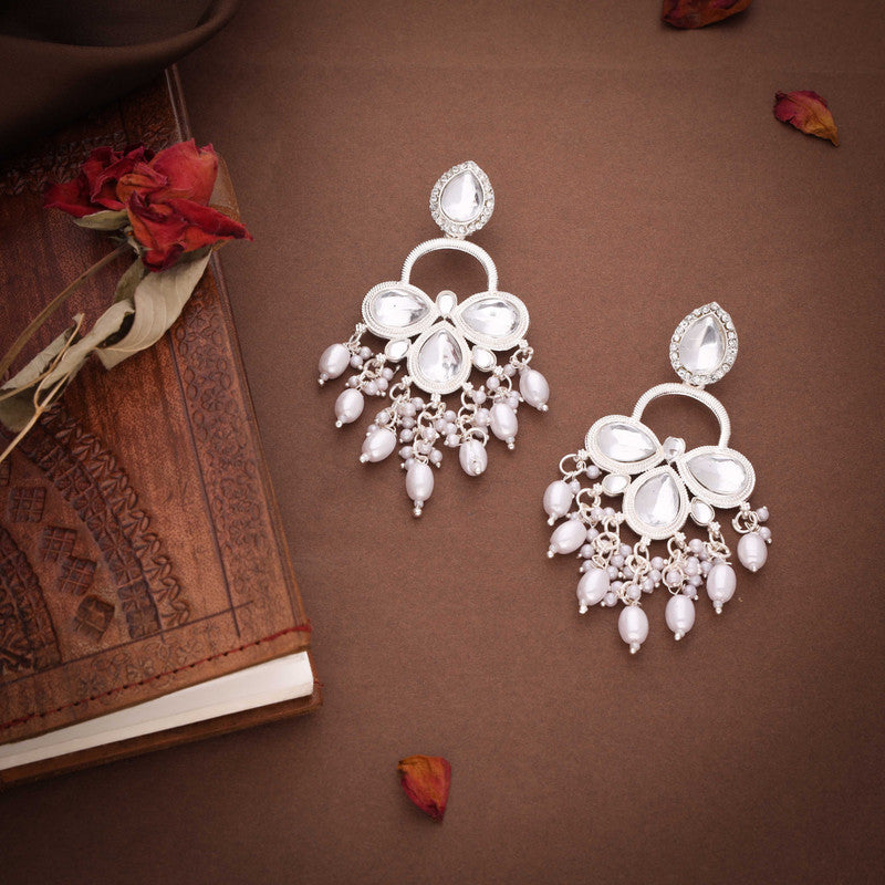 Tehzeeb Creations Silver Polish White Colour Earrings - Distacart