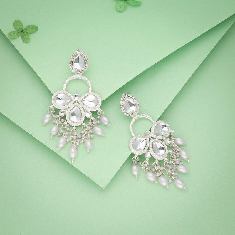 Tehzeeb Creations Silver Polish White Colour Earrings - Distacart