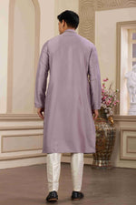 Thumbnail for Raivat Ethnic Banarasi Art Silk Hand Work Kurta Pajama In Purple Colour