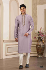 Thumbnail for Raivat Ethnic Banarasi Art Silk Hand Work Kurta Pajama In Purple Colour