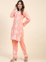 Thumbnail for HOUSE OF KARI Floral Embroidered Chikankari Pure Cotton Kurta with Trousers - Distacart