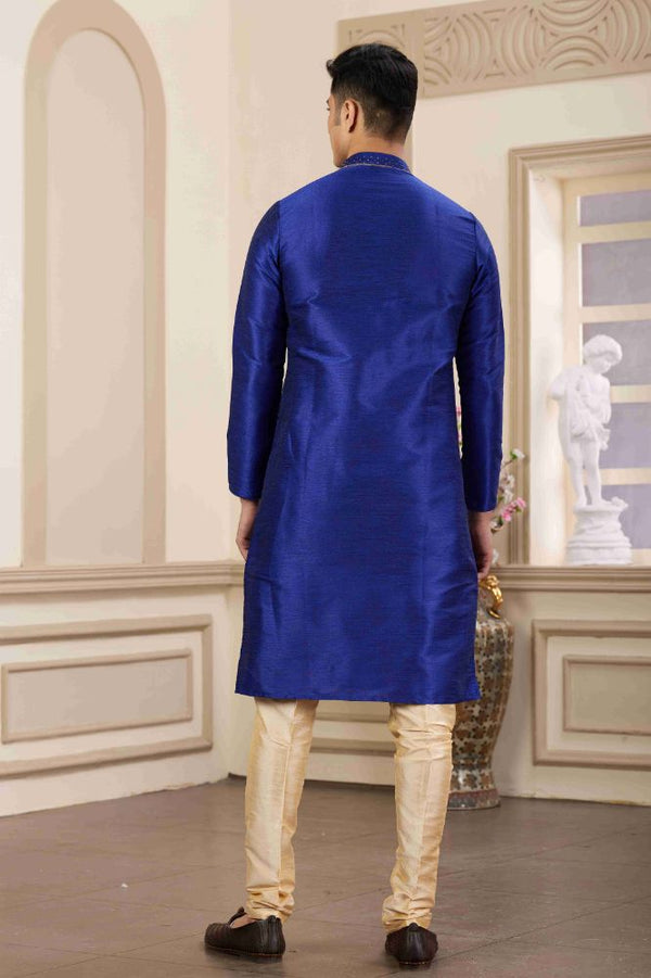 Raivat Ethnic Banarasi Art Silk Hand Work Kurta Pajama In Blue Colour