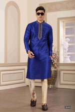 Thumbnail for Raivat Ethnic Banarasi Art Silk Hand Work Kurta Pajama In Blue Colour