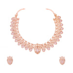 Thumbnail for Tehzeeb Creations Rose Gold Baby Pink Colour Necklace With Pair Of Earrings - Distacart