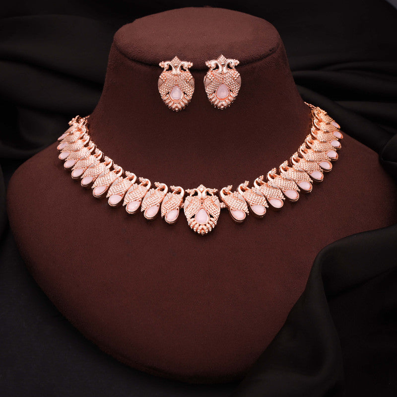 Tehzeeb Creations Rose Gold Baby Pink Colour Necklace With Pair Of Earrings - Distacart