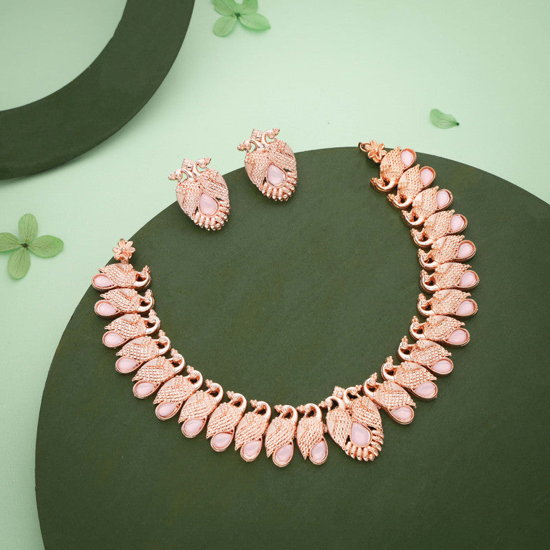 Tehzeeb Creations Rose Gold Baby Pink Colour Necklace With Pair Of Earrings - Distacart