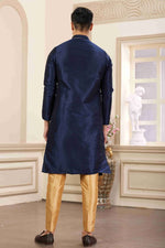Thumbnail for Raivat Ethnic Banarasi Art Silk Hand Work Kurta Pajama In Blue Colour