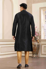 Thumbnail for Raivat Ethnic Banarasi Art Silk Hand Work Kurta Pajama In Black Colour