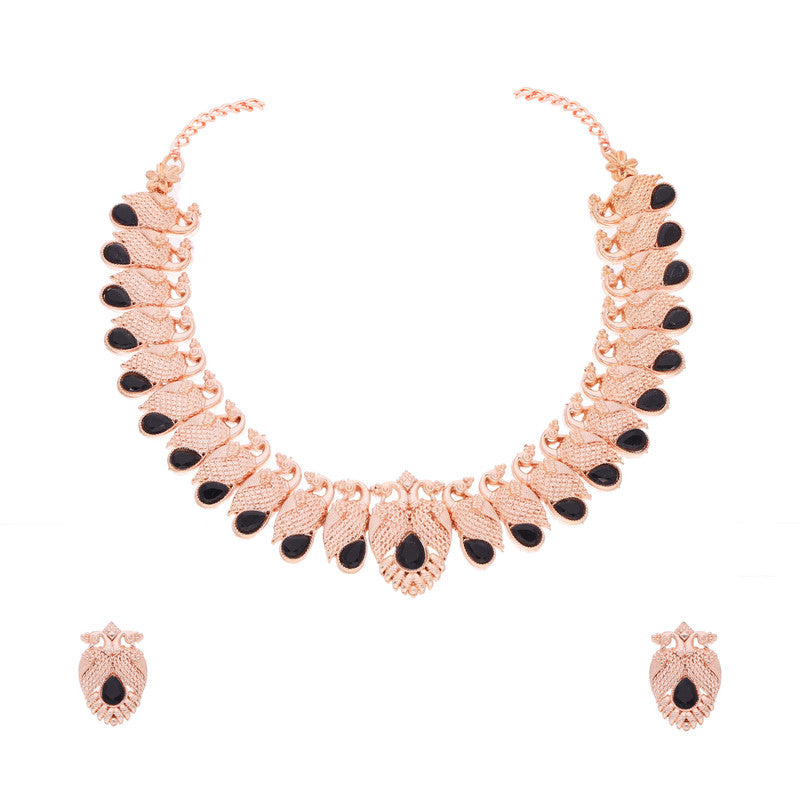Tehzeeb Creations Rose Gold Black Colour Necklace With Pair Of Earrings - Distacart