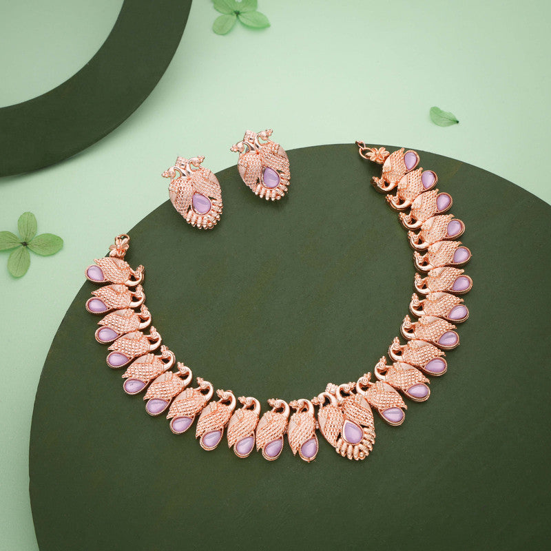 Tehzeeb Creations Rose Gold Lavender Colour Necklace With Pair Of Earrings - Distacart