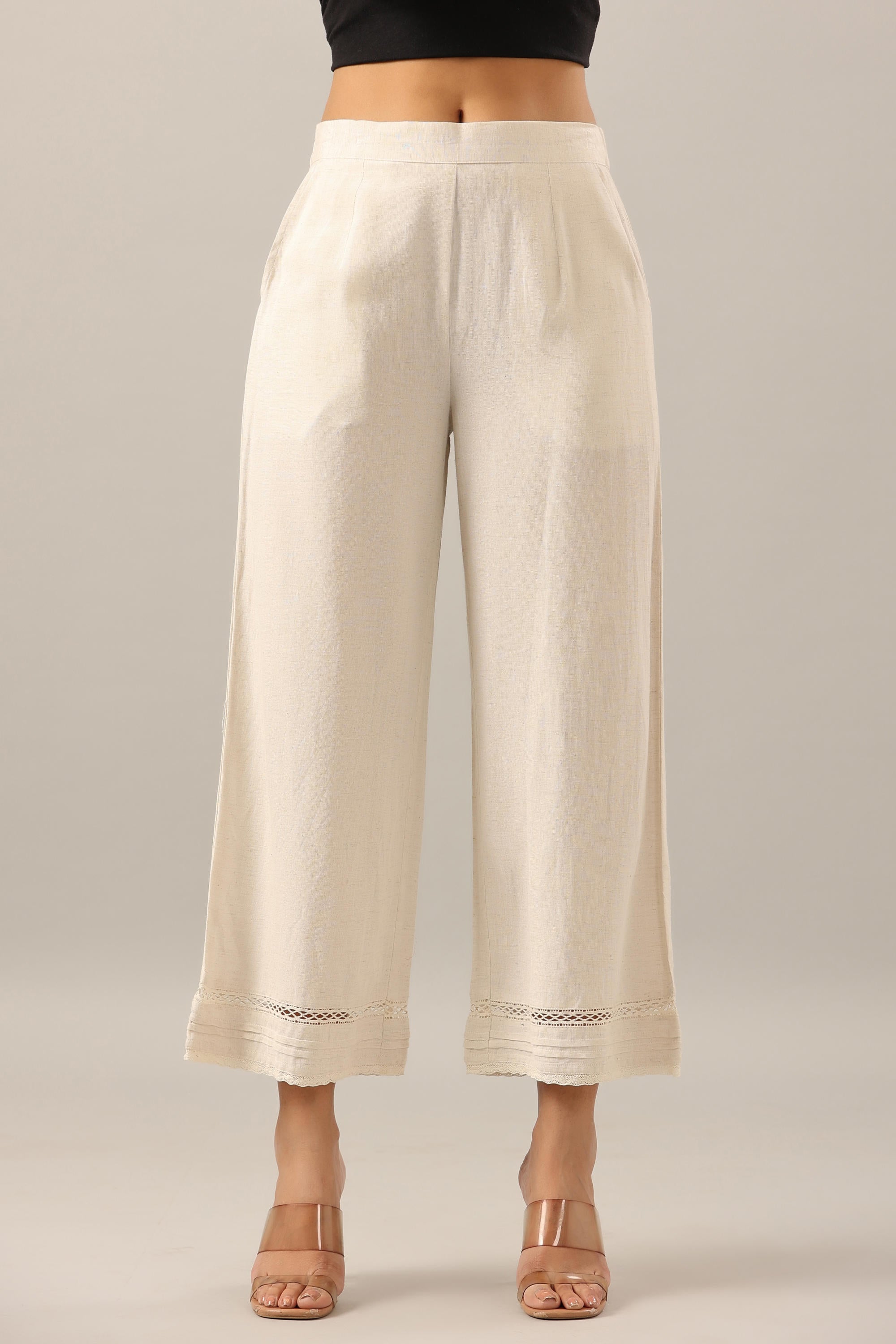Juniper Women's Off White Solid Rayon Pant Palazzo - Distacart