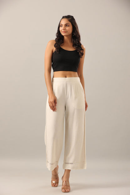 Juniper Women's Off White Solid Rayon Pant Palazzo - Distacart