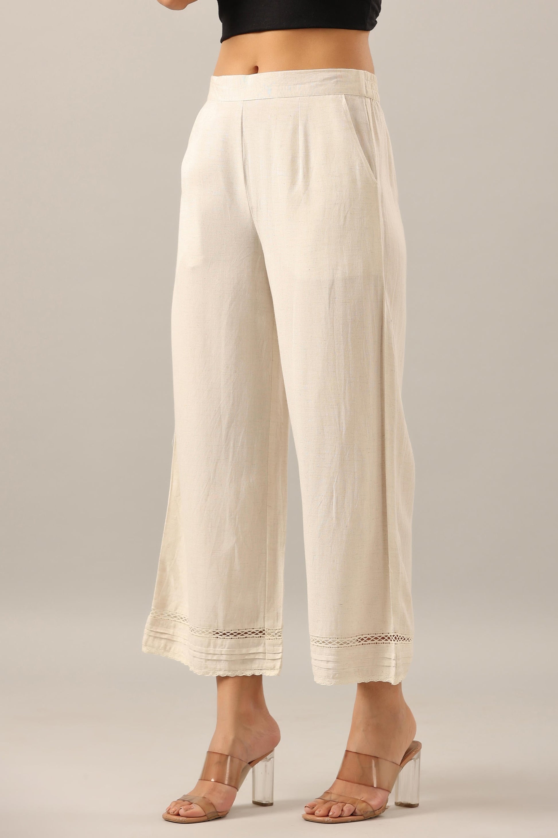 Juniper Women's Off White Solid Rayon Pant Palazzo - Distacart