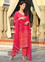 Thumbnail for Vellora Chinon Silk Pink Festival Wear Embroidery Work Readymade Kurti Set