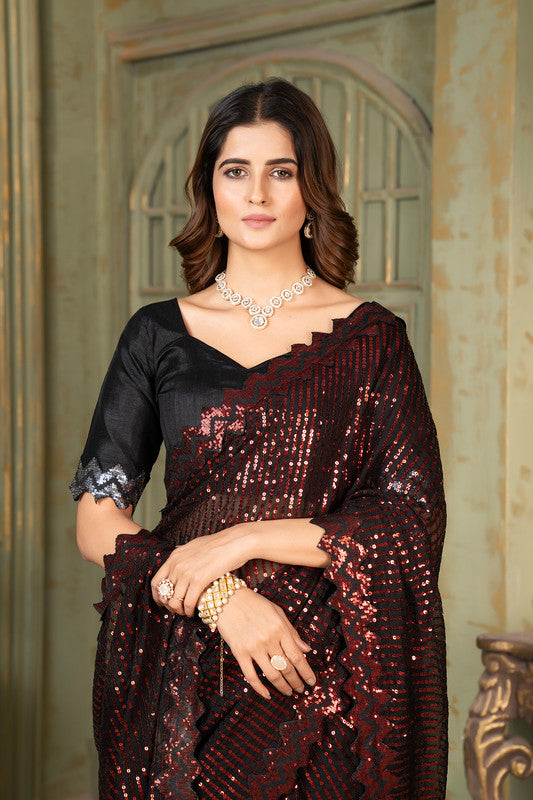 Dishitha Creation Indian Women's Designer Georgette Sequence Saree - Red - Distacart