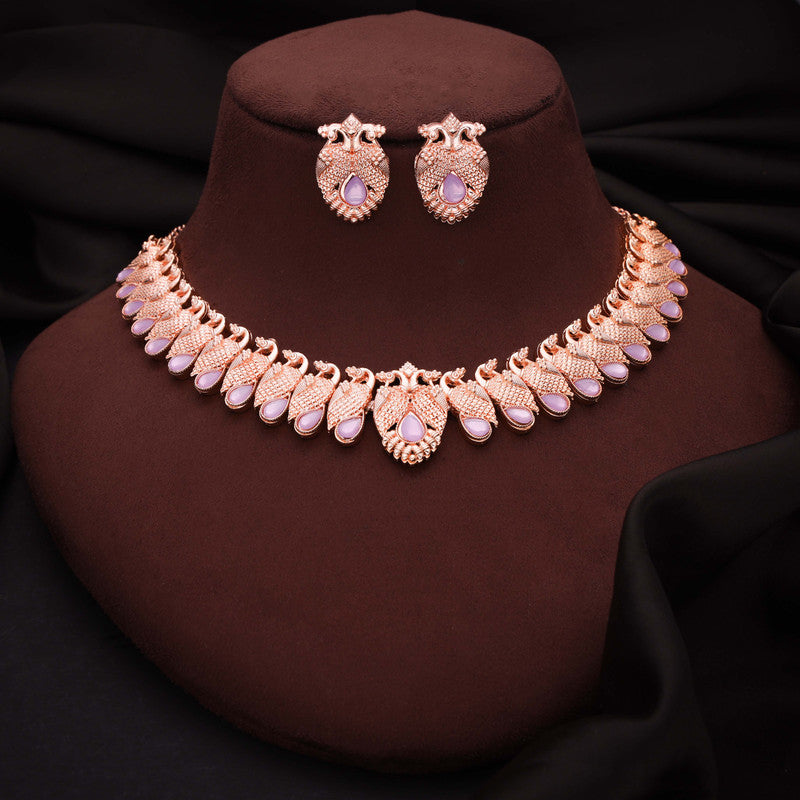 Tehzeeb Creations Rose Gold Lavender Colour Necklace With Pair Of Earrings - Distacart