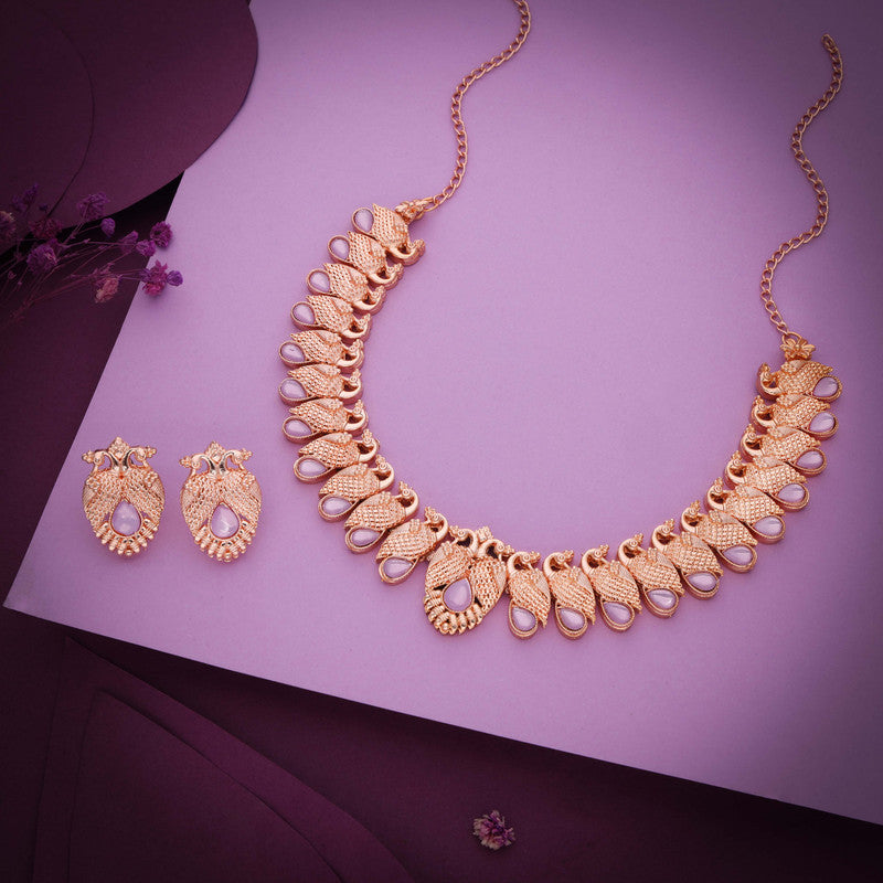 Tehzeeb Creations Rose Gold Lavender Colour Necklace With Pair Of Earrings - Distacart